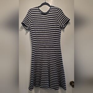 Theory Albita Navy Blue White Striped Knit Blend Fit & Flare Mini Dress Size 12.